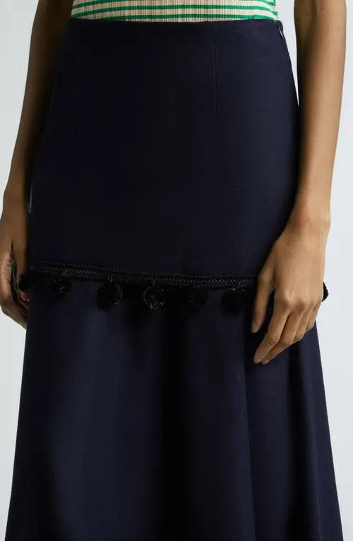 Wales Bonner Serenade Pompom Trim Midi Skirt